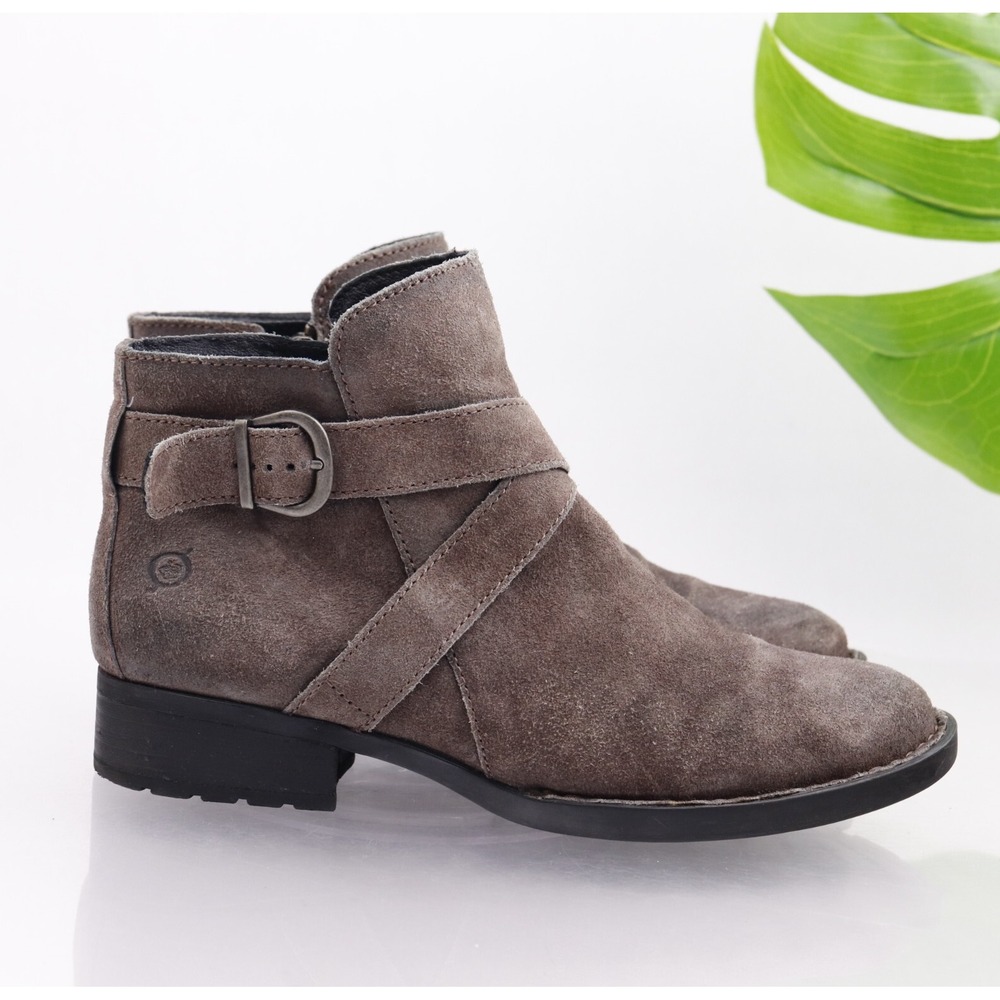 Born Womens Trinculo Boot Size 8 M Brown Suede Ankle Booties Strap Low Heel Lug
